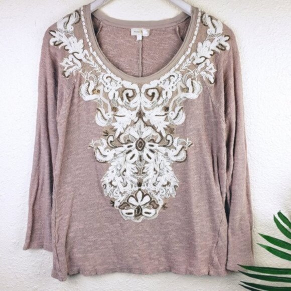 Anthropologie Meadow Rue Boho Embroidered Embellished Beaded Top size M - Picture 1 of 12